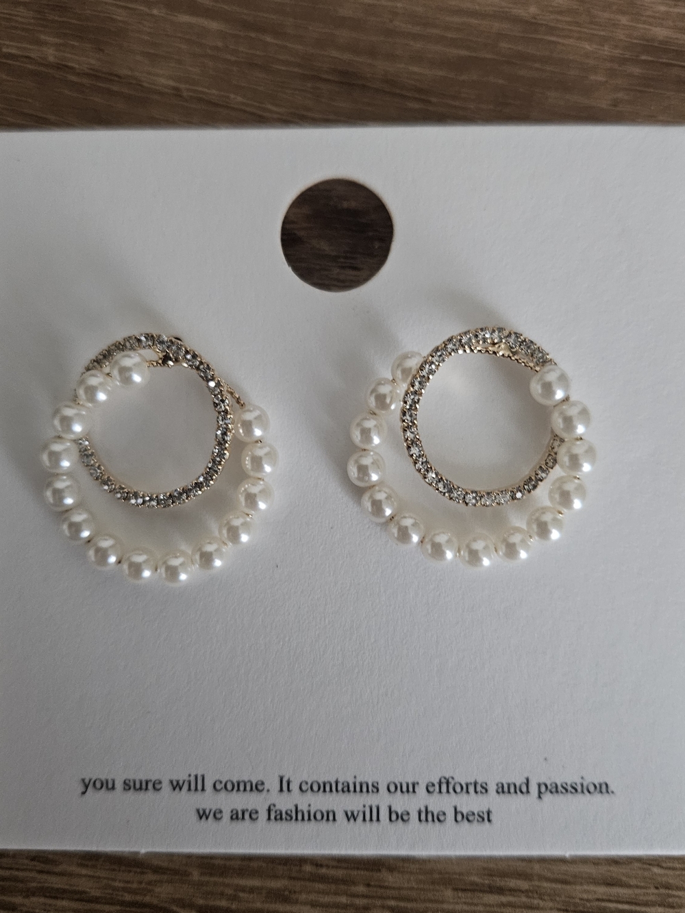 Gold-Tone Double Hoop Earrings with White Pearls and Crystals